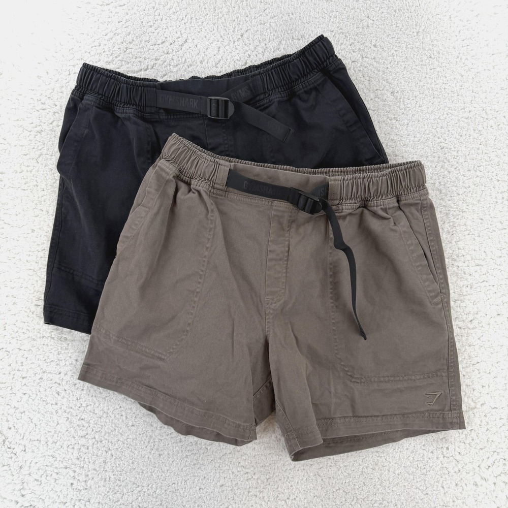 Gymshark Shorts Mens Medium 5 Inseam Black Brown Belted Twill 2 Pack A5A6D